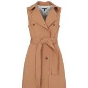 Karen Millen Lydia Tan Compact Stretch Sleeveless Coat in Camel US Size 12 NWT